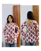 Cotton Bell Sleeves Back Crisscross design Short Kurti - Dolled Up