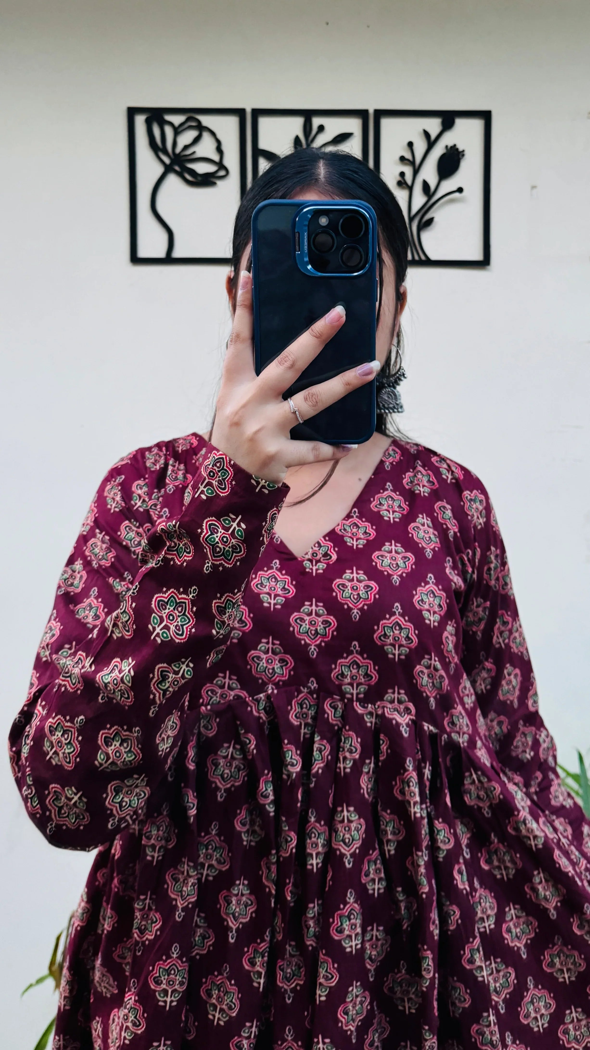 Cotton Flared Maroon Aliacut Ajarakh Print Peplum Top - Dolled Up