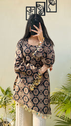Cotton Printed With Mirror Work Lace Corset Back Kurti