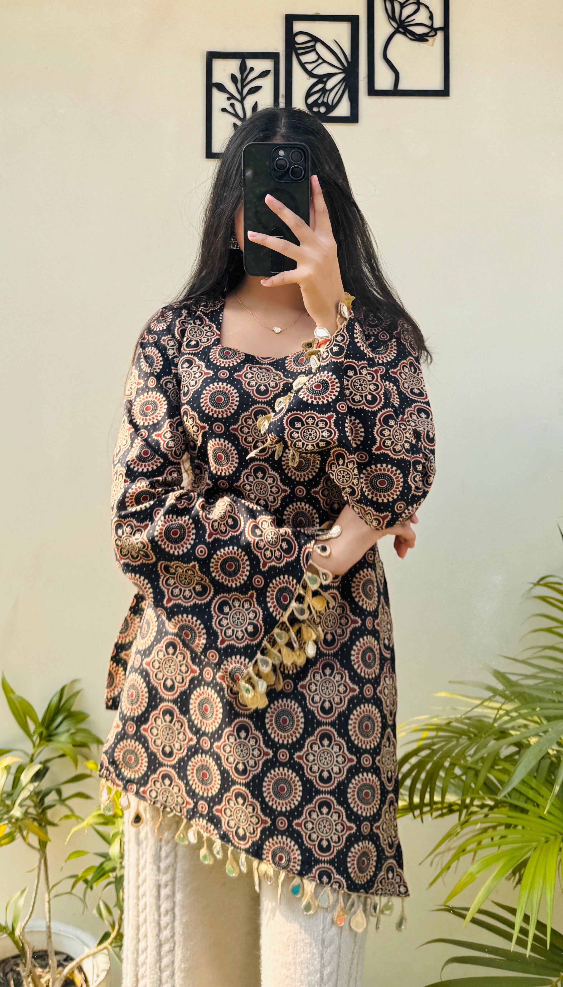 Cotton Printed With Mirror Work Lace Corset Back Kurti