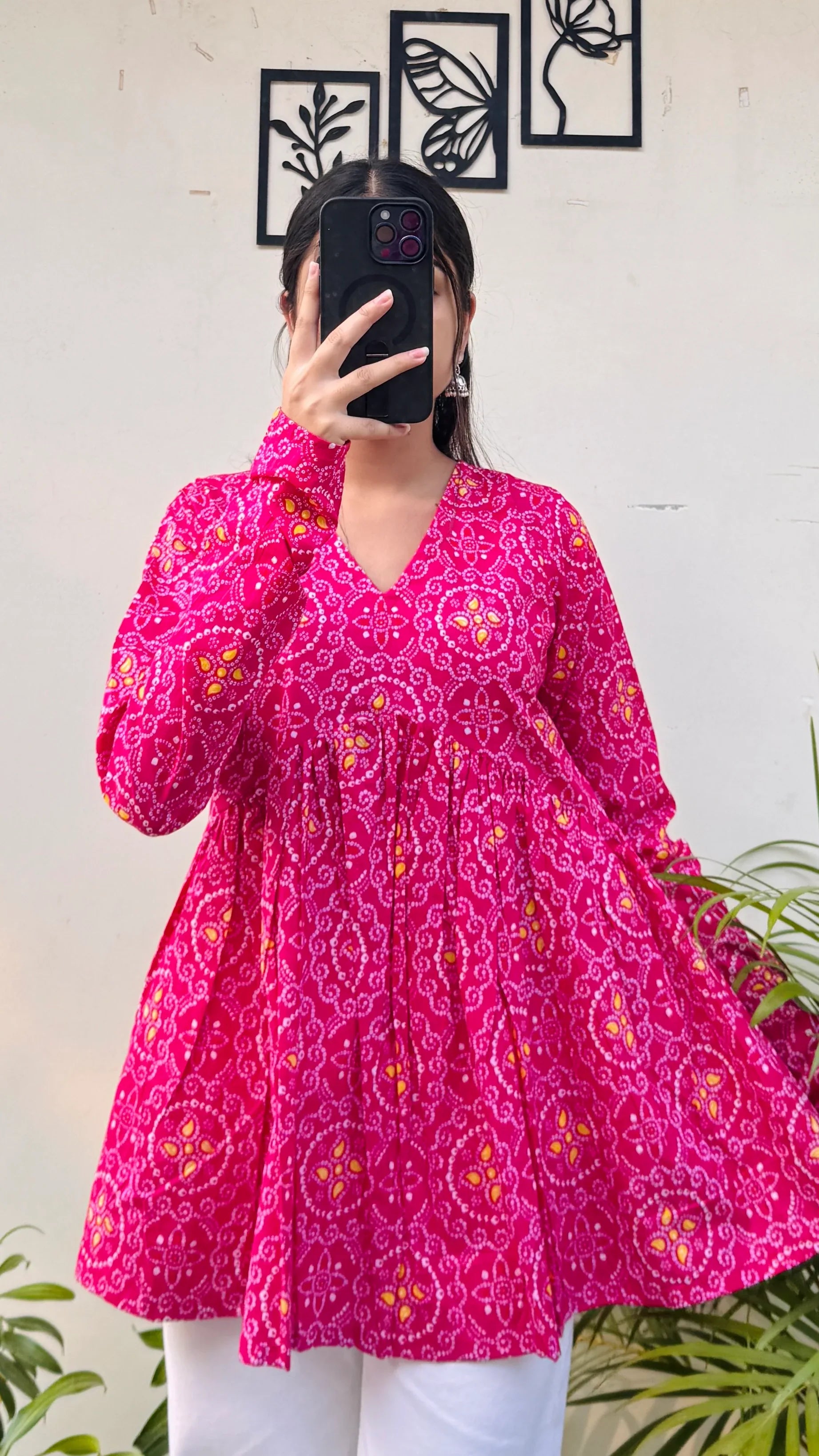 Cotton Dark Pink Flared Printed Aliacut Peplum Top - Dolled Up