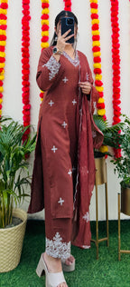 Beautiful Embroidered Silk Kurta Set - Dolled Up