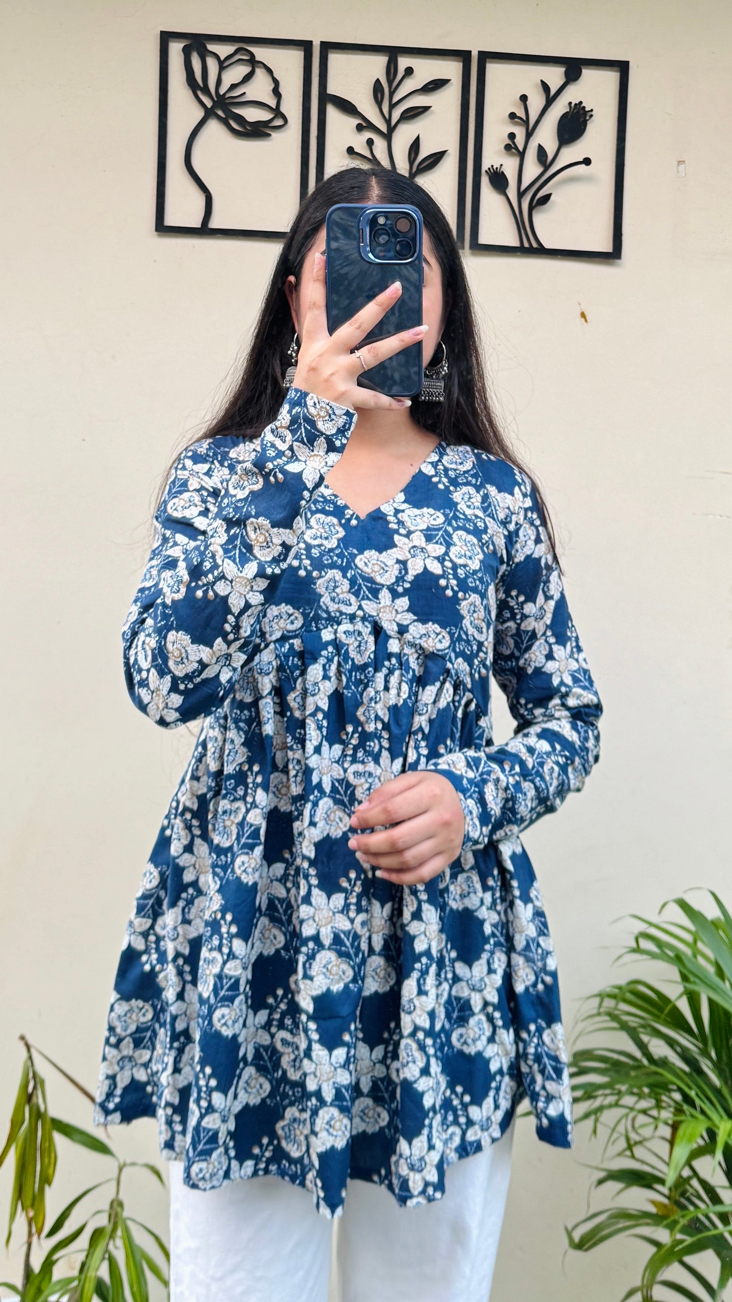 Cotton Flared Floral Print Aliacut Peplum Top