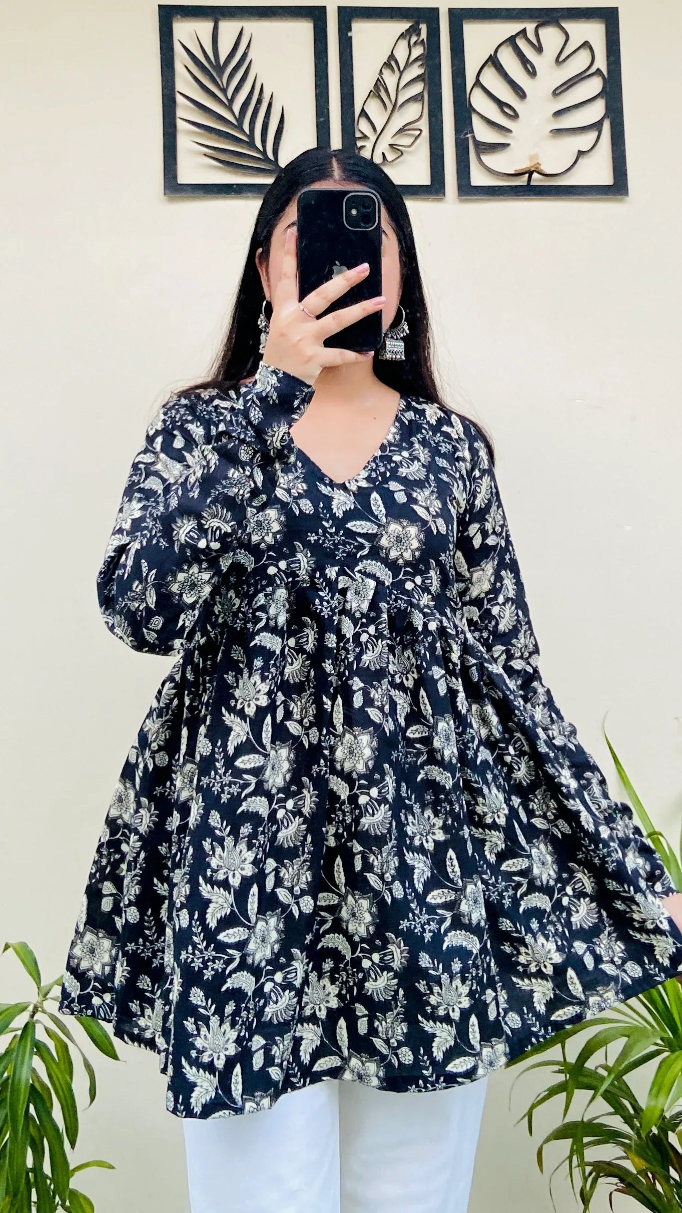 Cotton Flared Black Floral Print Aliacut Peplum Top - Dolled Up