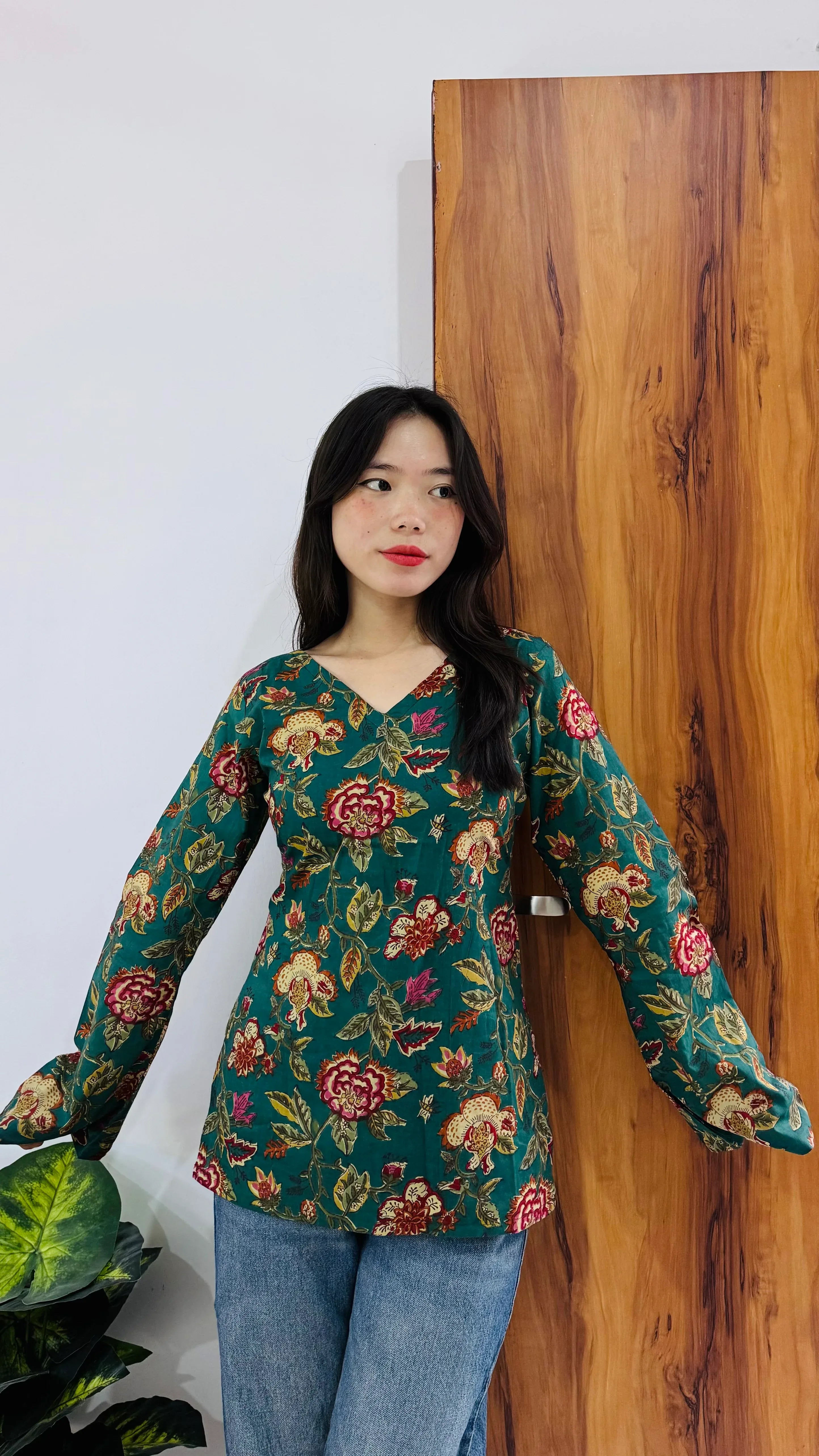 Cotton Bell Sleeves Back Crisscross design Short Kurtii - Dolled Up