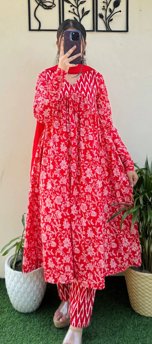 Beautiful Cotton Alia Cut Gathering Sleeves Suit Set - Dolled Up