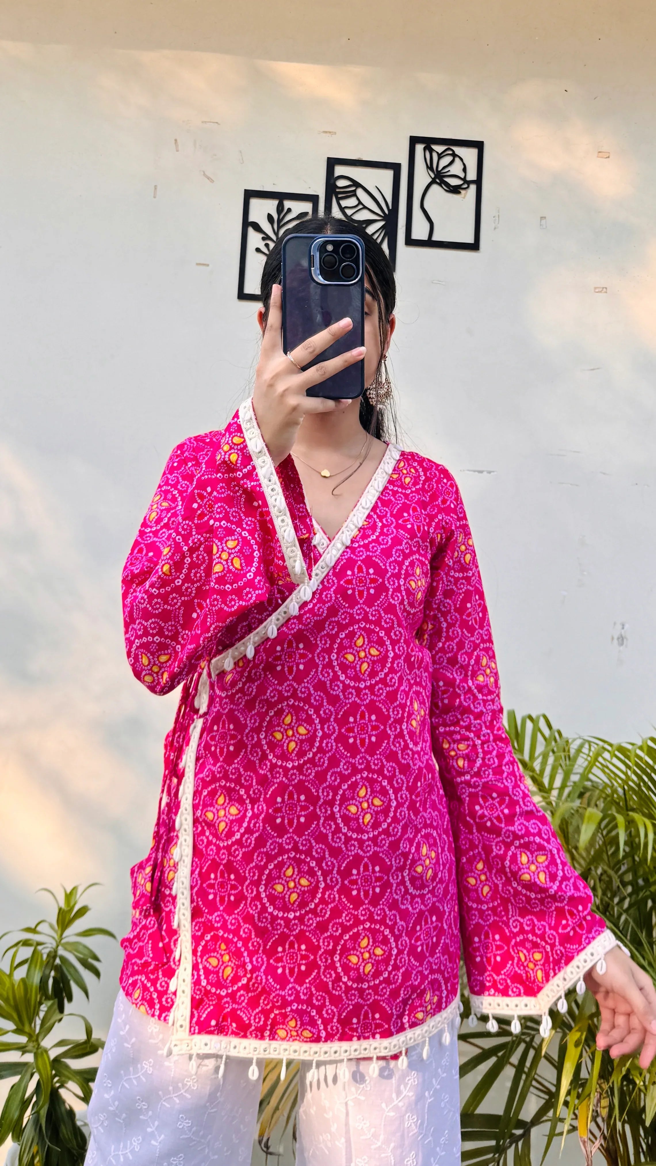 Cotton Bandhani Print Shells Detailing Angrakha Kurti - Dolled Up