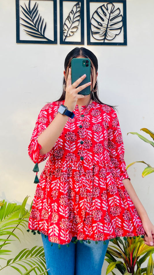 Printed Pink Rayon Short Top
