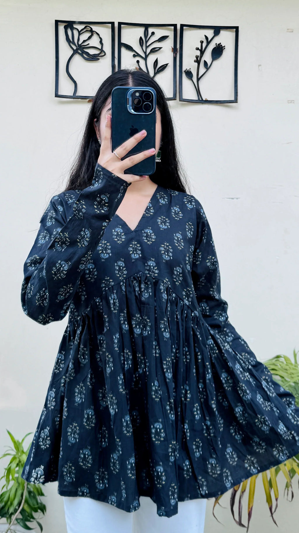 Cotton Black Flared Printed Aliacut Peplum Top - Dolled Up