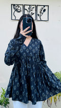 Cotton Black Flared Printed Aliacut Peplum Top - Dolled Up