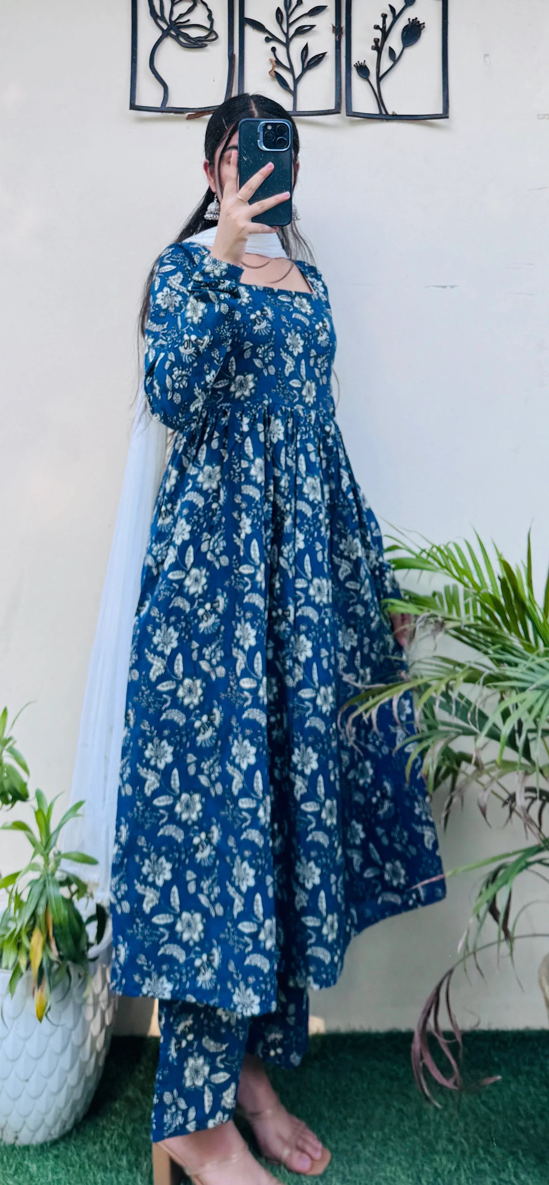 Beautiful Cotton Blue Anarkali Suit Set - Dolled Up