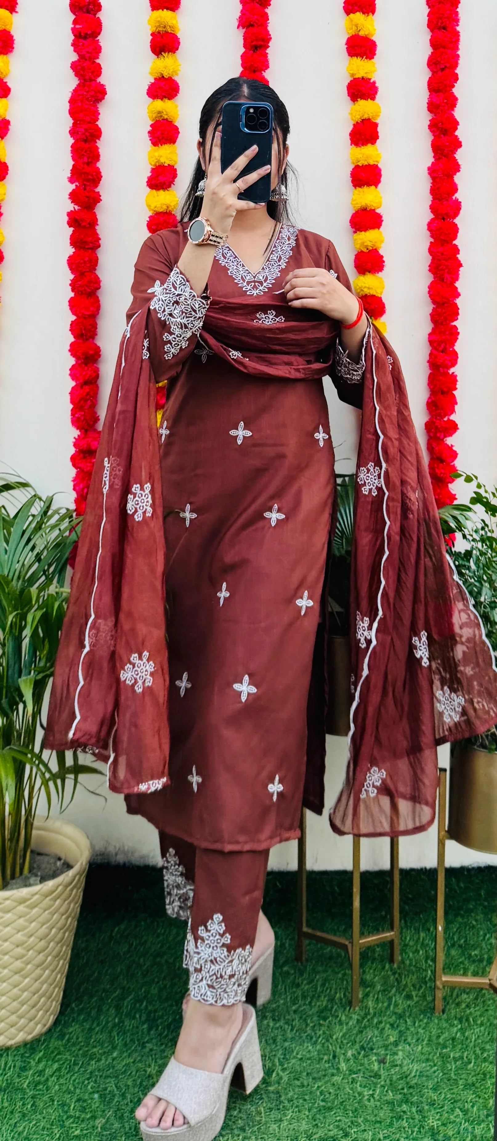 Beautiful Embroidered Silk Kurta Set - Dolled Up