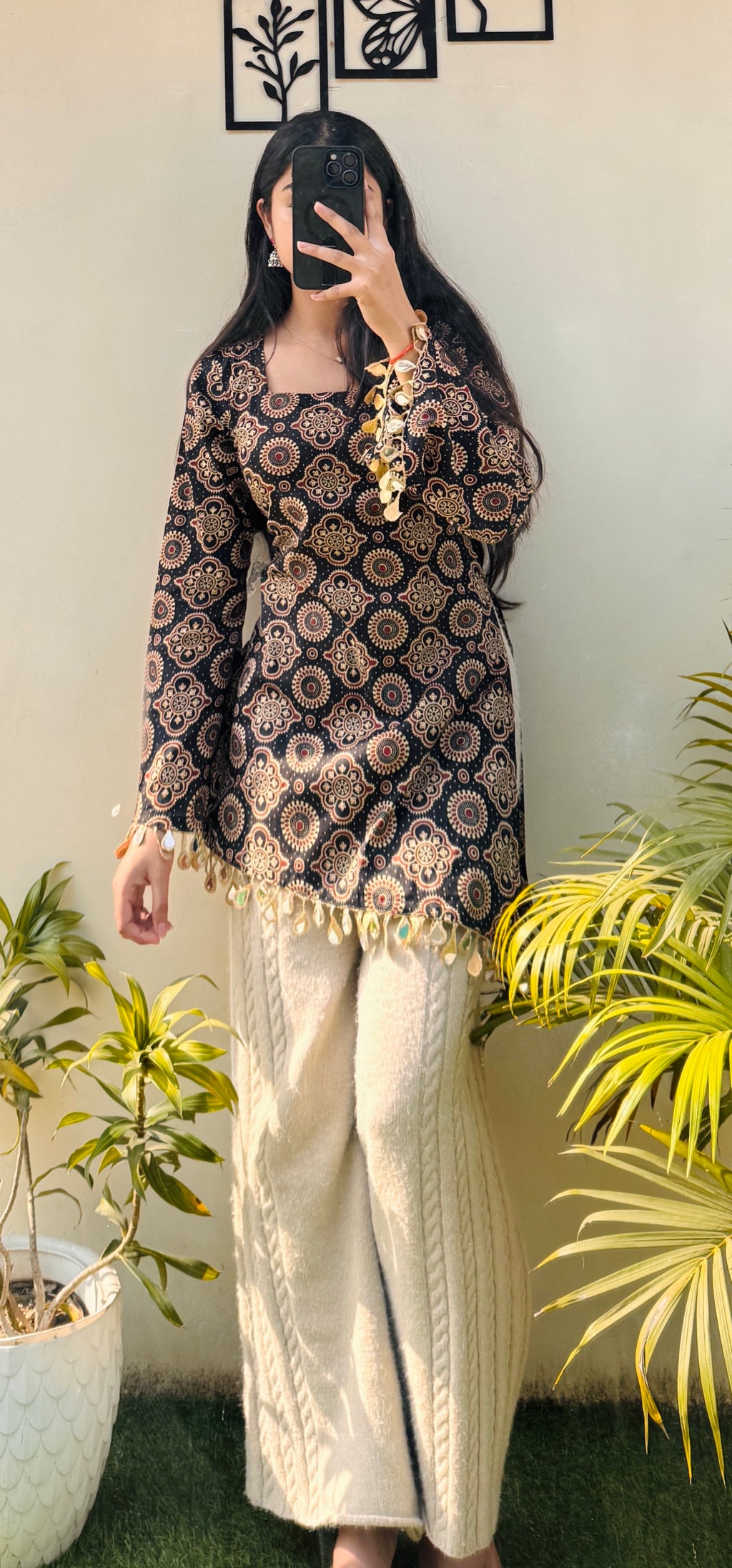 Cotton Printed With Mirror Work Lace Corset Back Kurti
