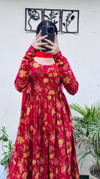 Beautiful Cotton Red Anarkali Suit Set - Dolled Up