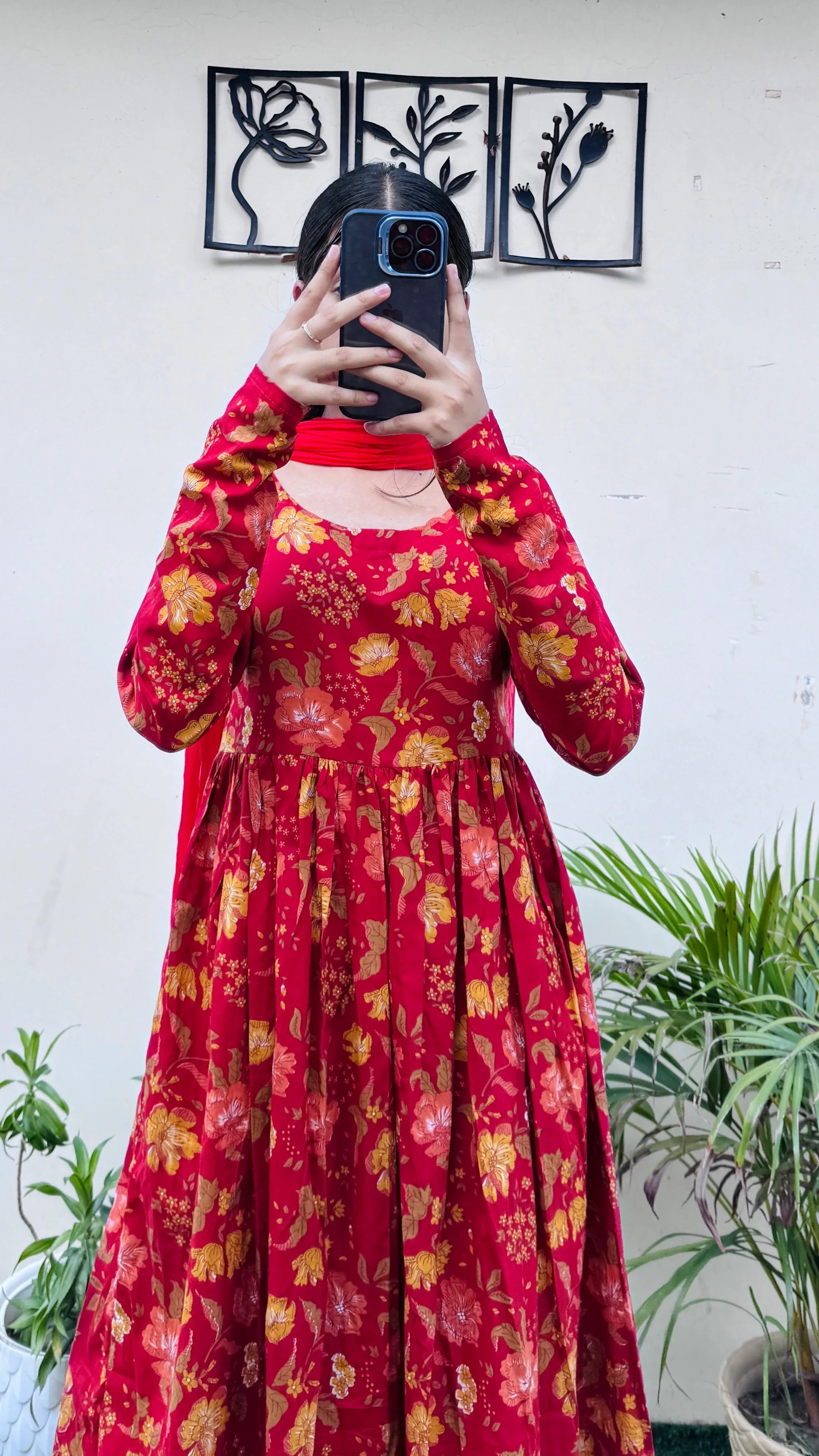 Beautiful Cotton Red Anarkali Suit Set - Dolled Up