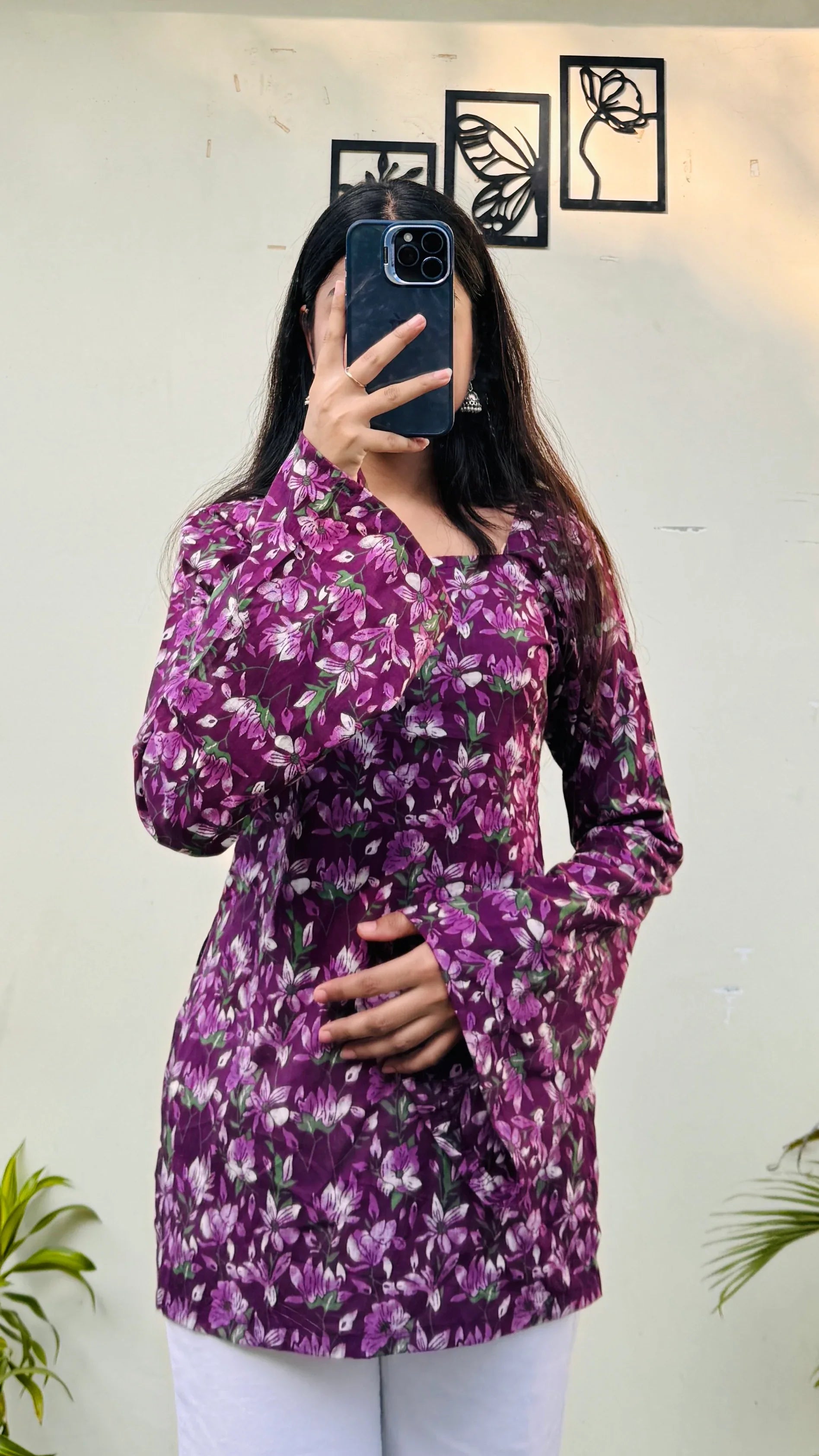 Cotton Wine Square Neck Corset Back Short Kurti - Dolled Up