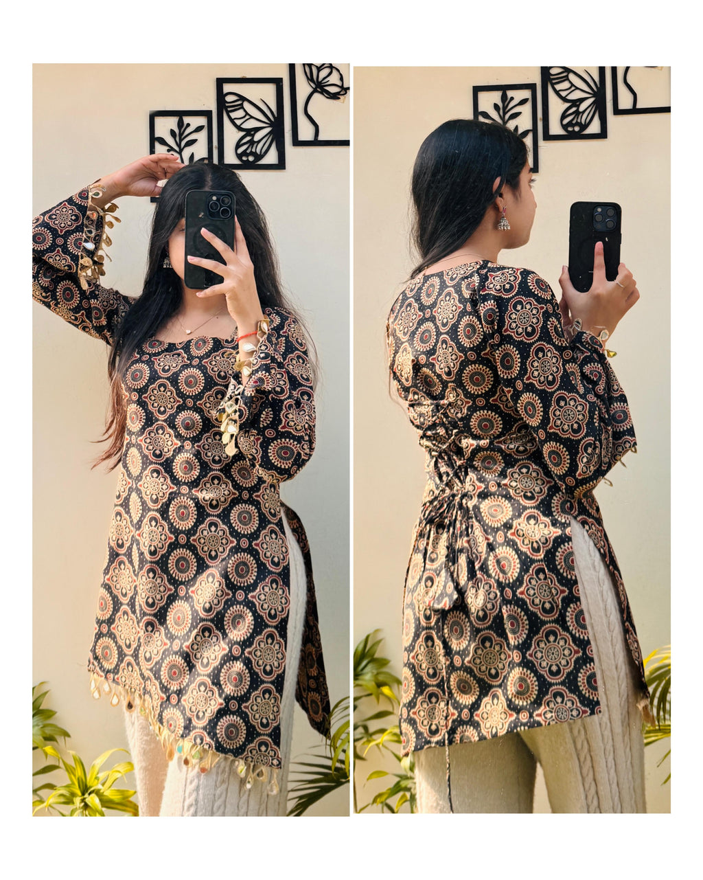 Cotton Printed With Mirror Work Lace Corset Back Kurti