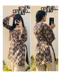 Cotton Printed With Mirror Work Lace Corset Back Kurti