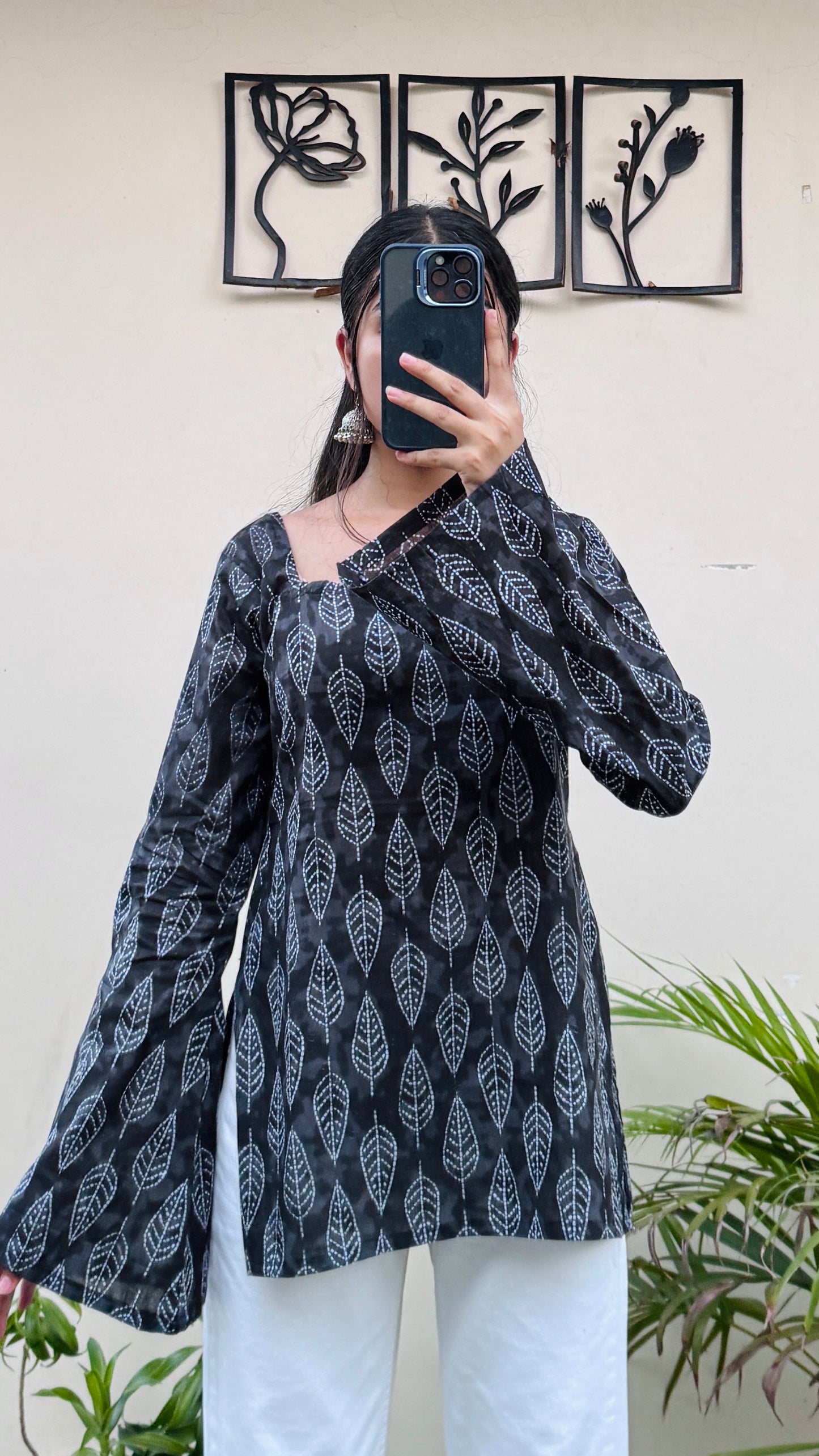 Cotton Bell Sleeves Back Crisscross design Short Kurti