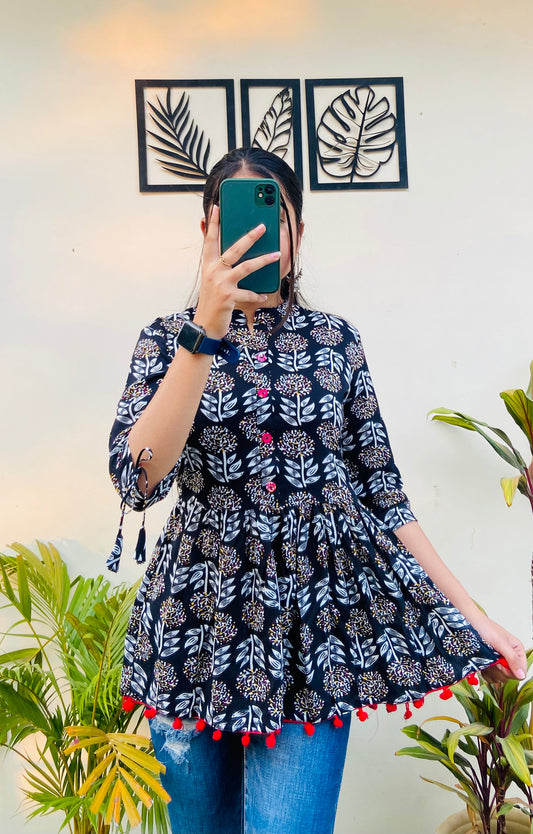 Black Rayon Short Top