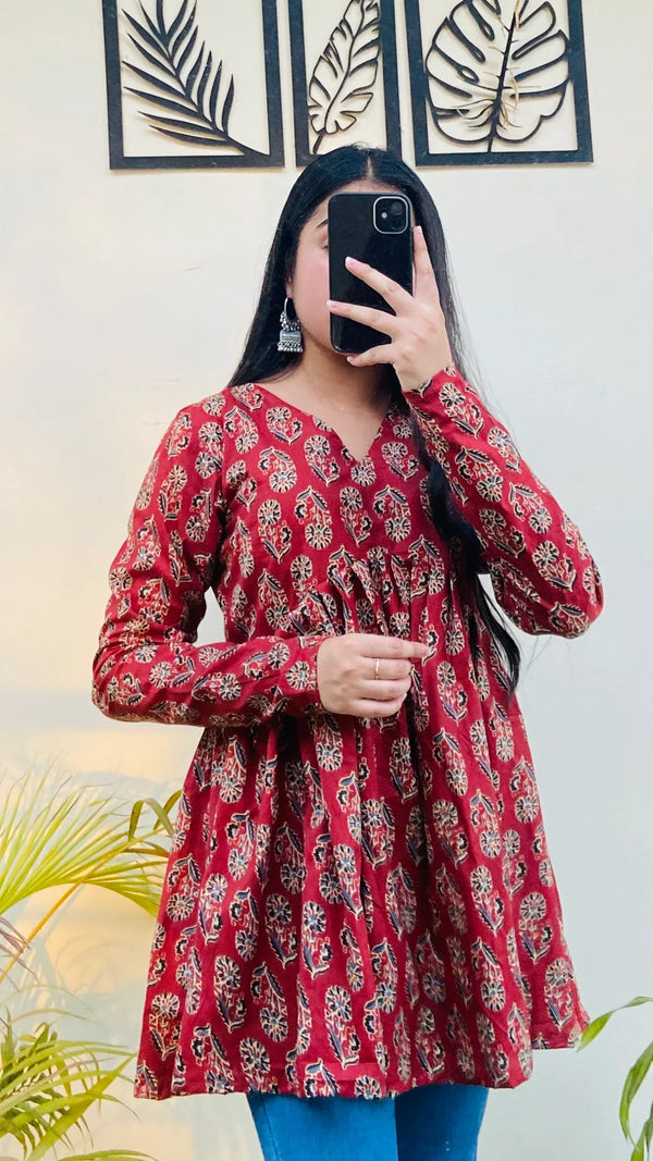 Cotton Flared Floral Print Aliacut Peplum Top - Dolled Up