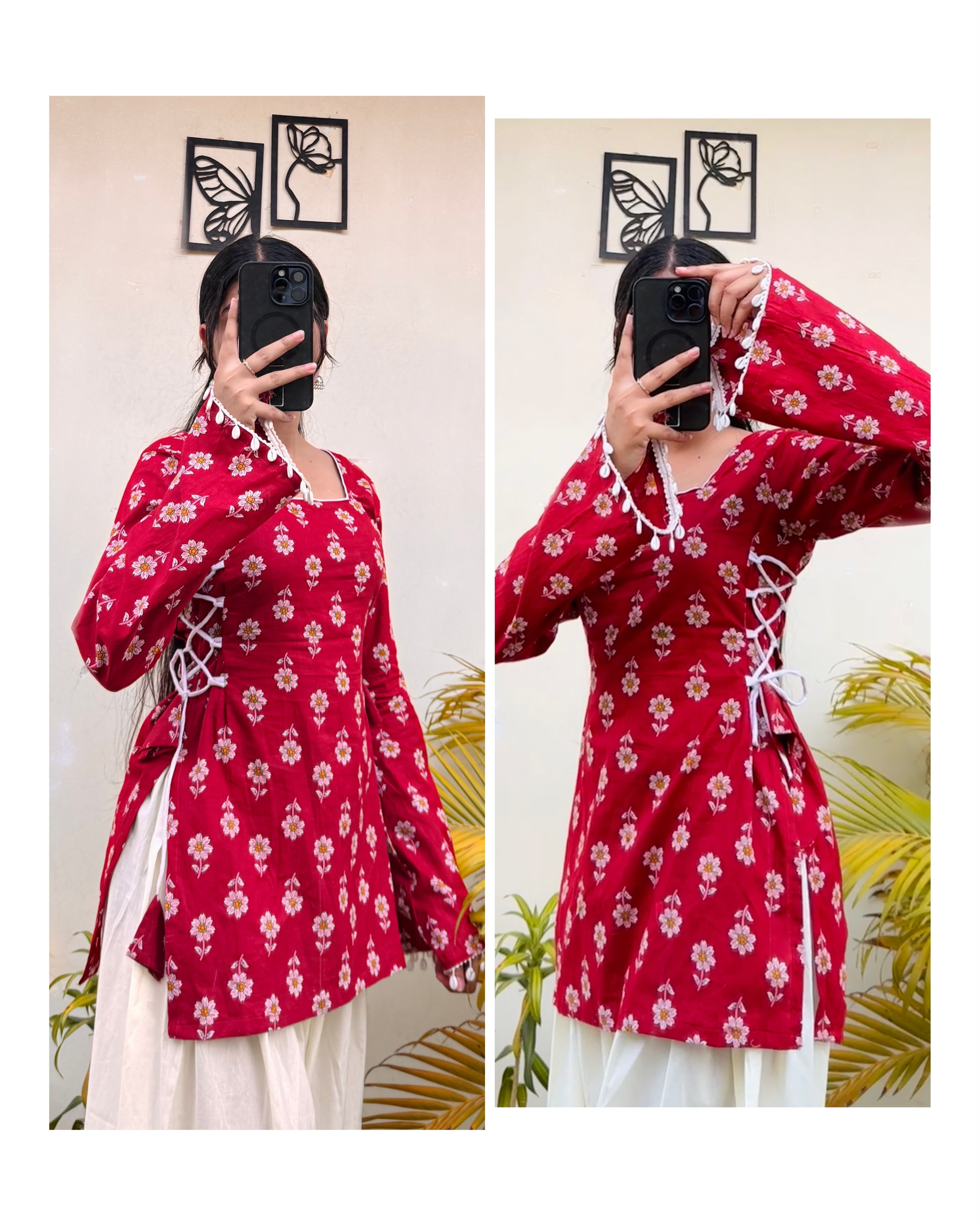 Aadhya ~ Cotton Square Neck Side Corset Short Kurti
