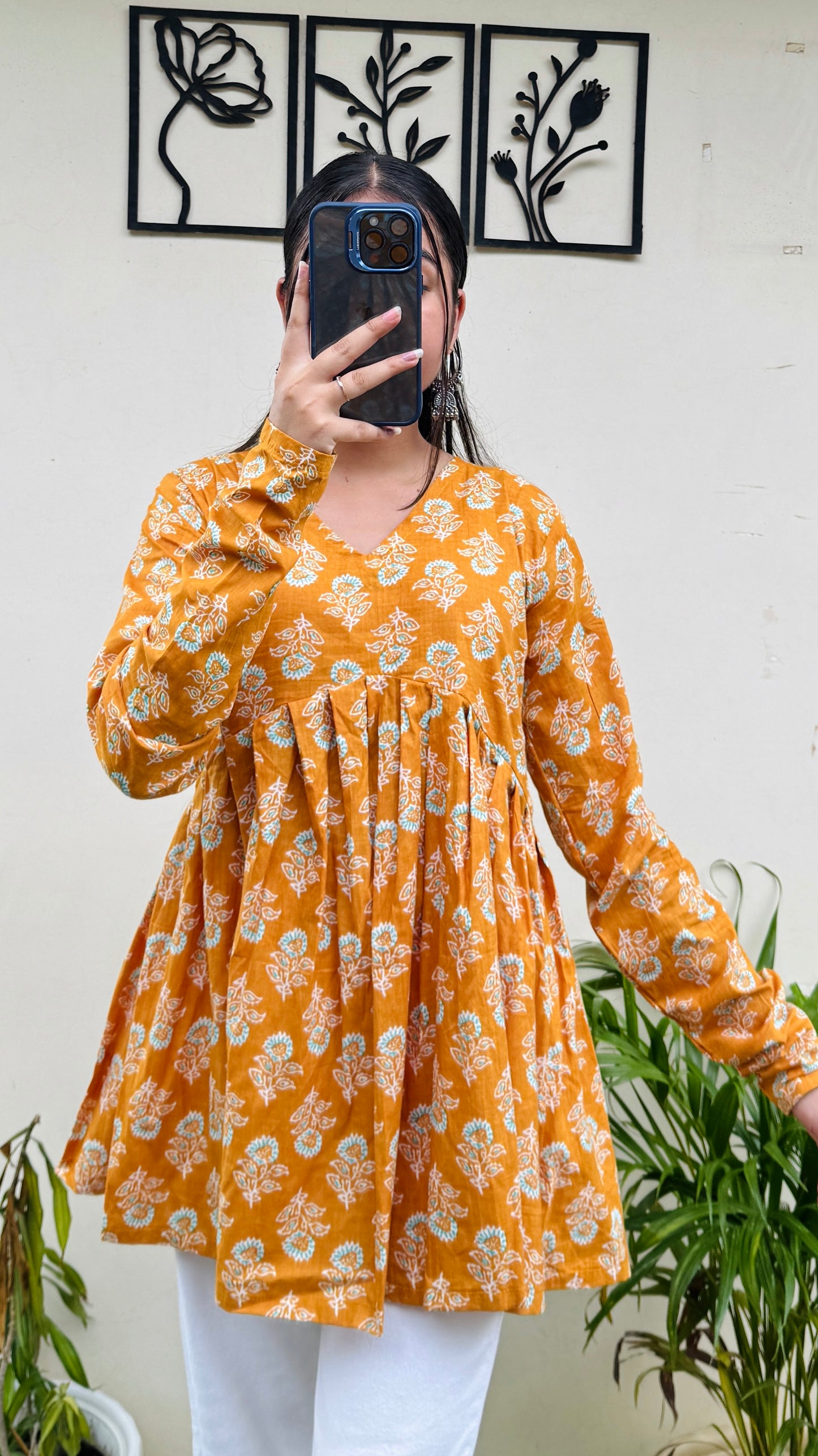 Cotton Flared Yellow Aliacut Floral Print Peplum Top