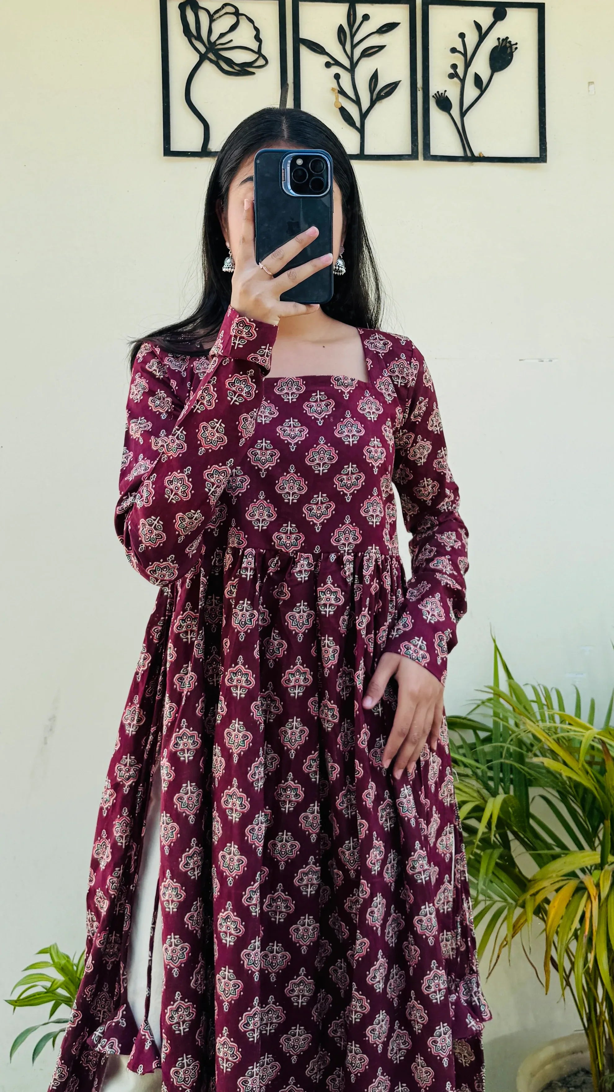 Cotton Full Sleeve Maroon Nyra Cut Long Kurti - Dolled Up