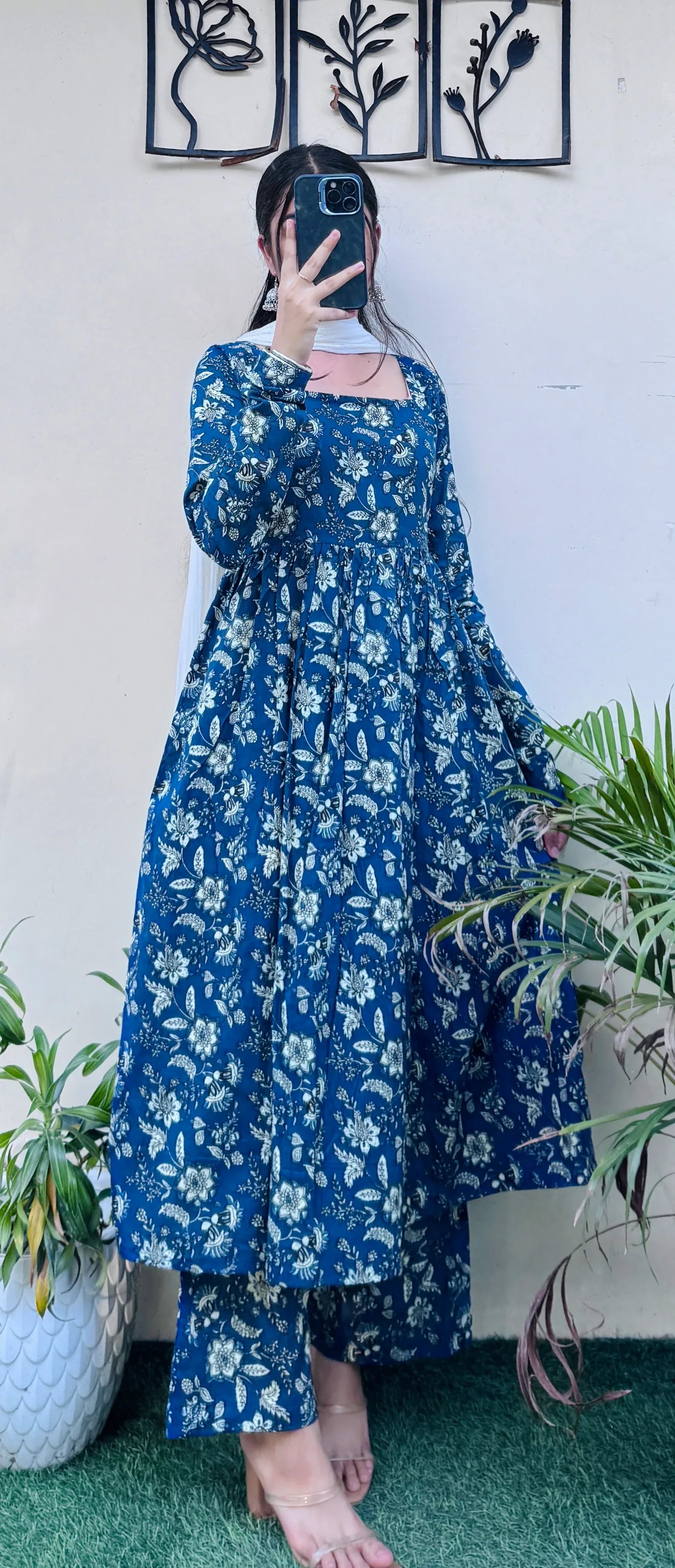 Beautiful Cotton Blue Anarkali Suit Set - Dolled Up