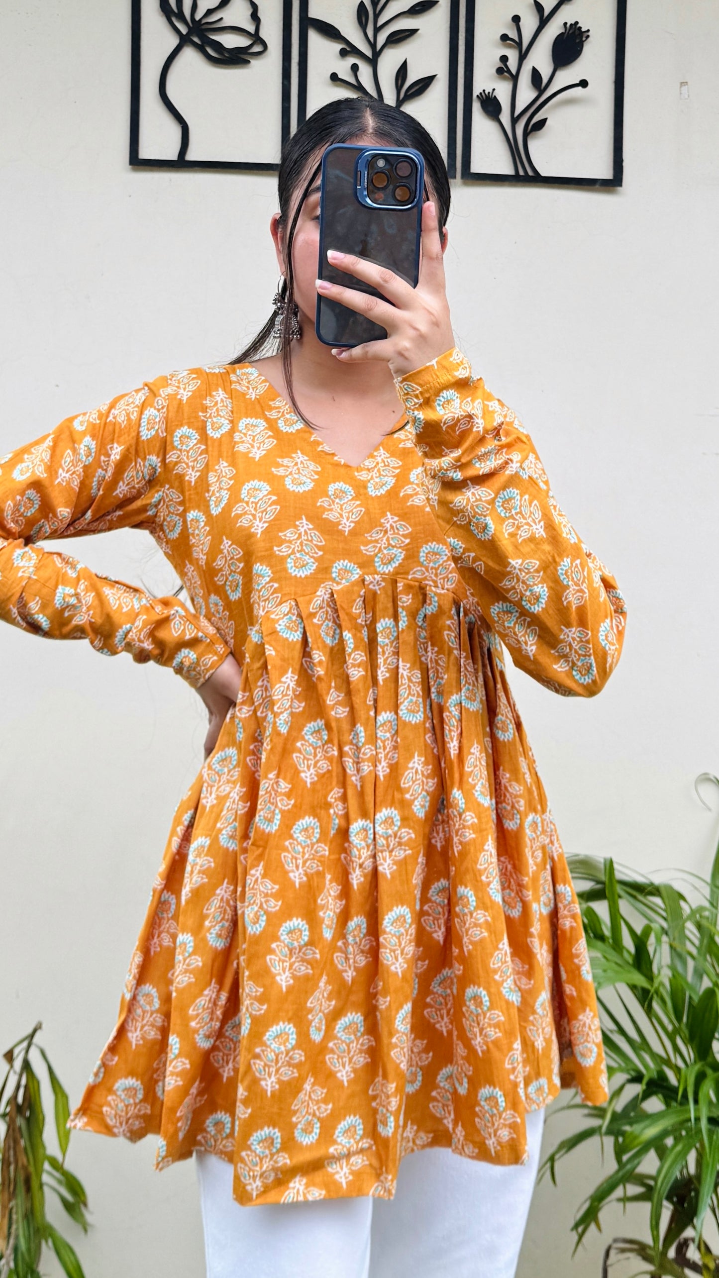 Cotton Flared Yellow Aliacut Floral Print Peplum Top