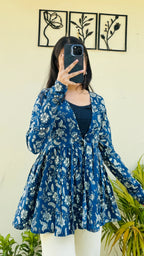 Cotton Flared Royal Blue Shrug Kurti - Dolled Up