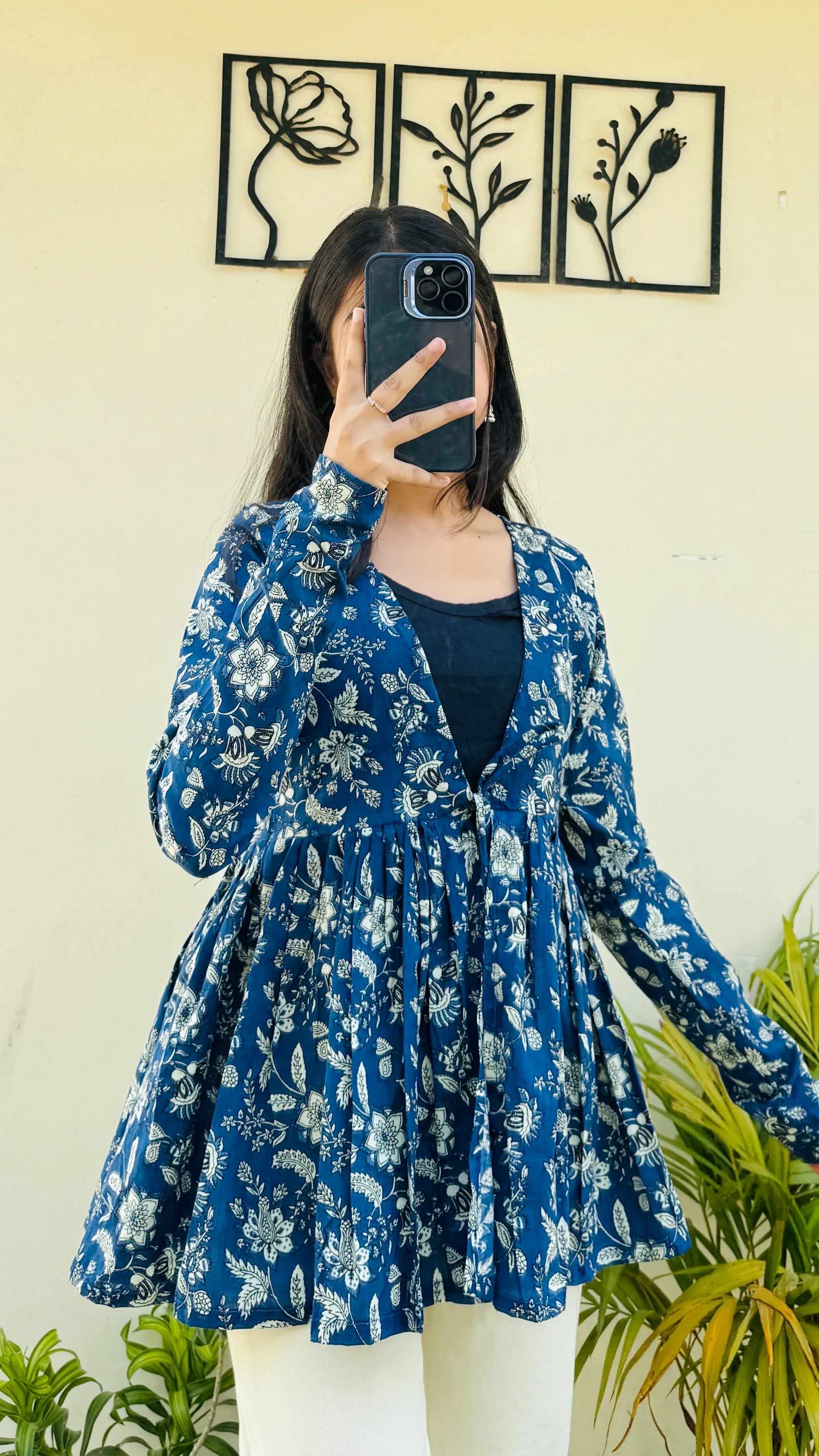 Cotton Flared Royal Blue Shrug Kurti - Dolled Up