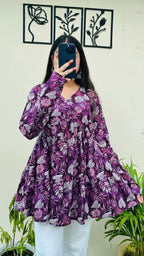 Cotton Wine Flared Floral Print Aliacut Peplum Top - Dolled Up