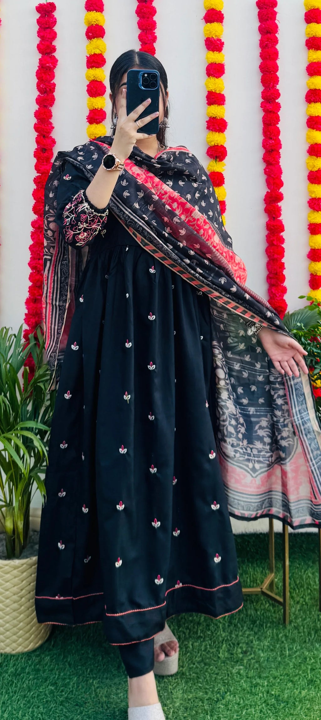 Beautiful Cotton Anarkali Kurta Pant and Dupatta Set - Dolled Up