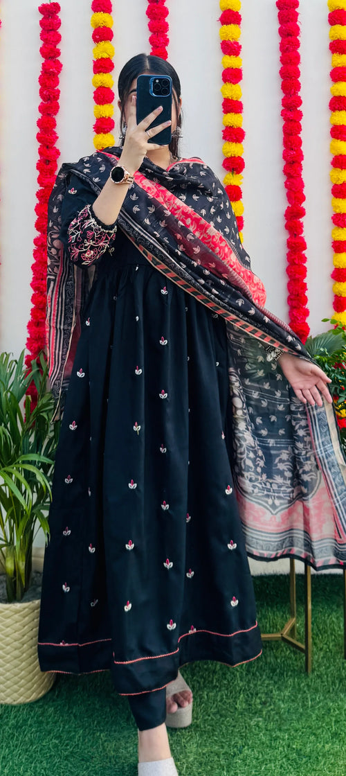 Beautiful Cotton Anarkali Kurta Pant and Dupatta Set - Dolled Up