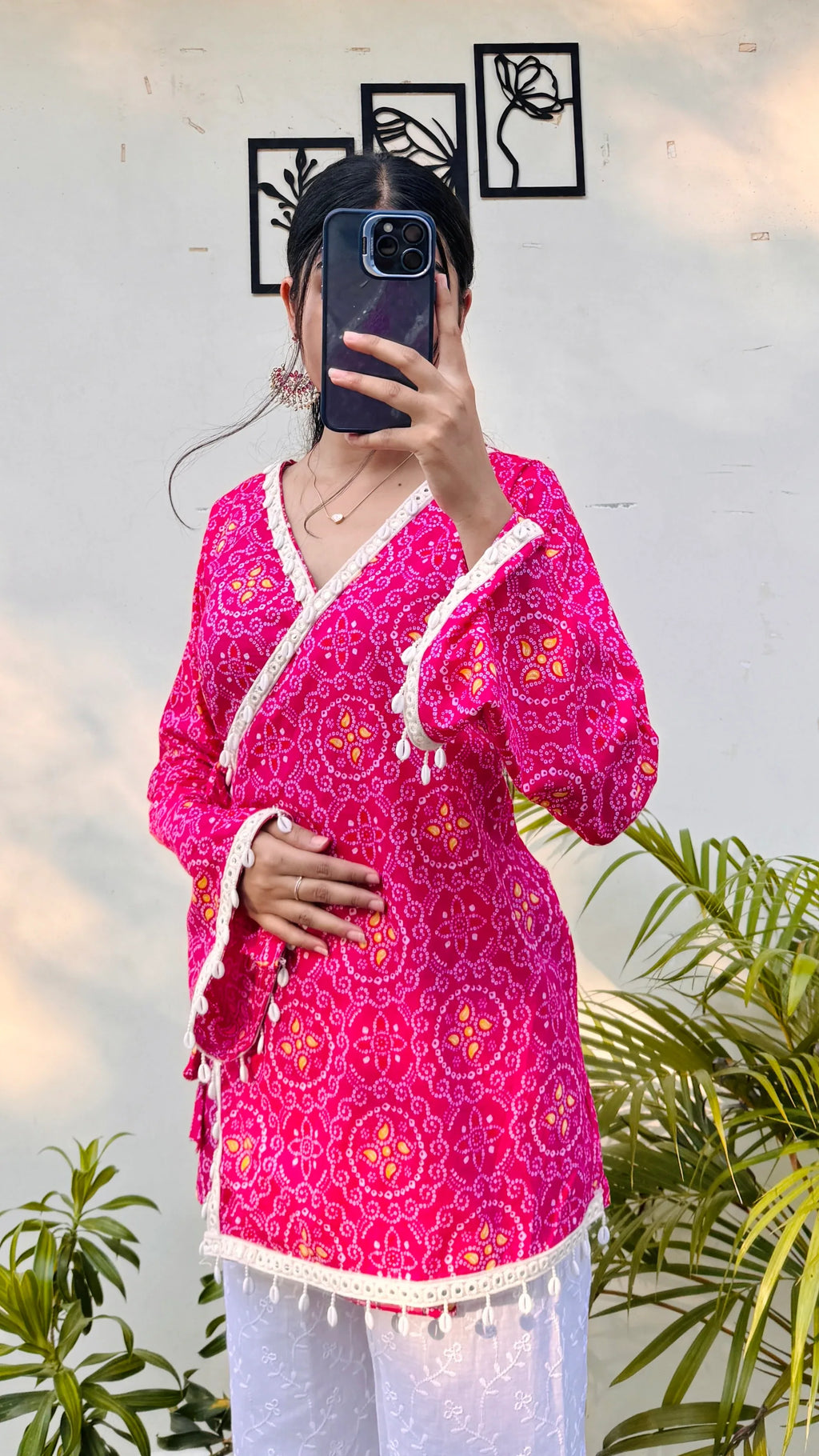 Cotton Bandhani Print Shells Detailing Angrakha Kurti - Dolled Up