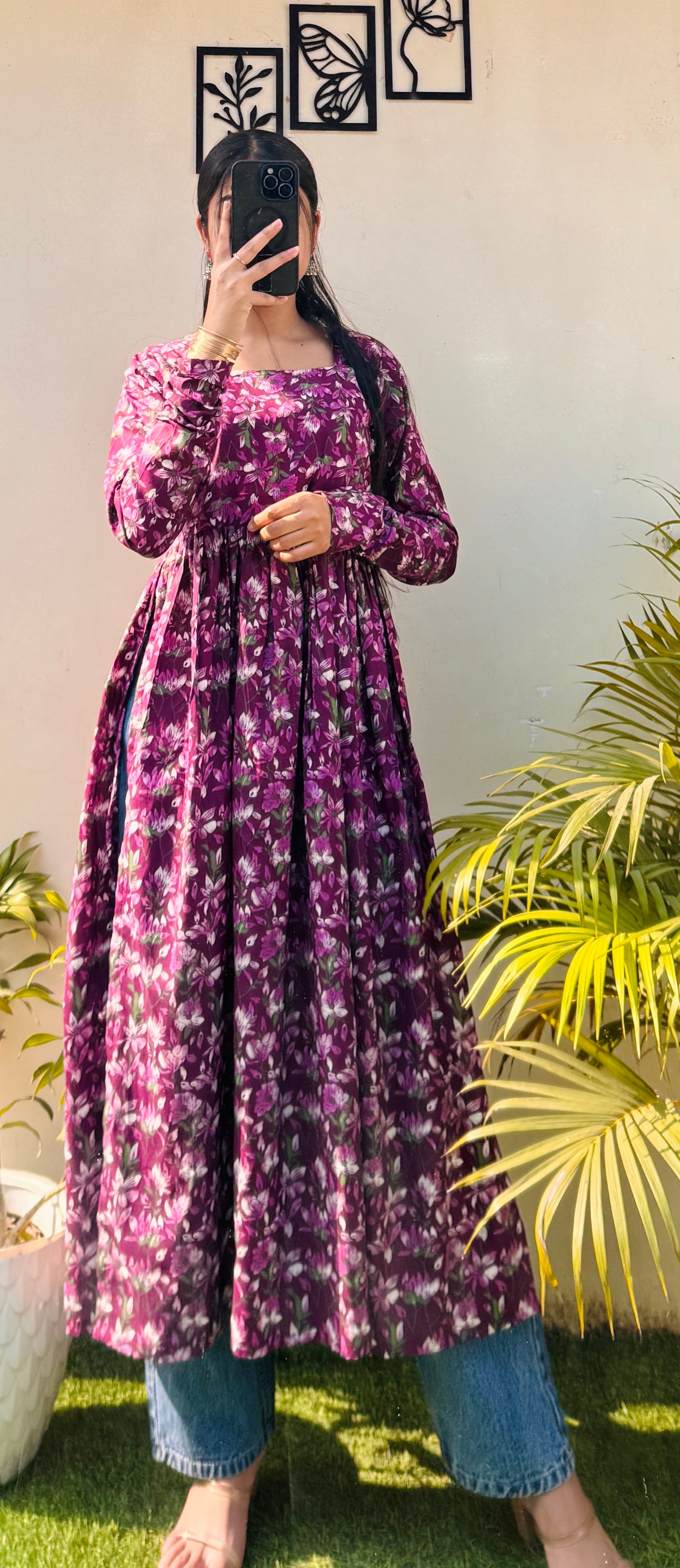 Cotton Full Sleeve Wine Colour Nyra Cut Long Kurti