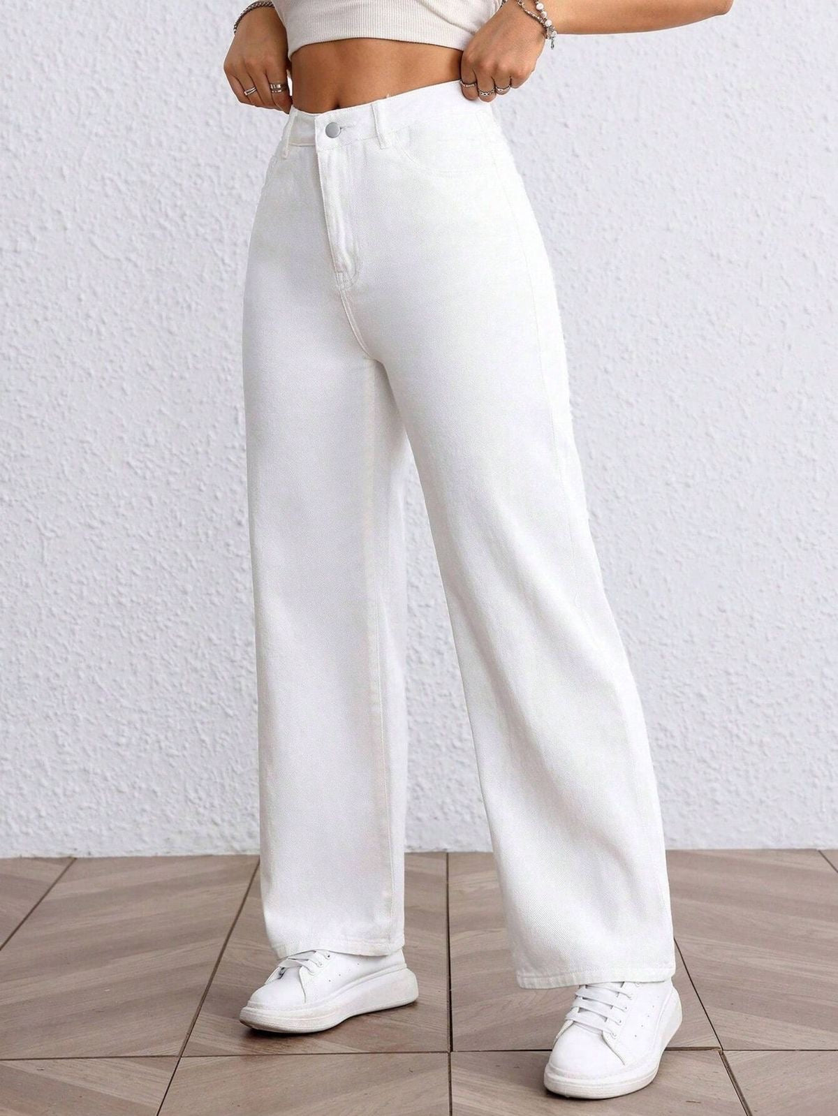High Waisted White Wide Leg Denim Jeans