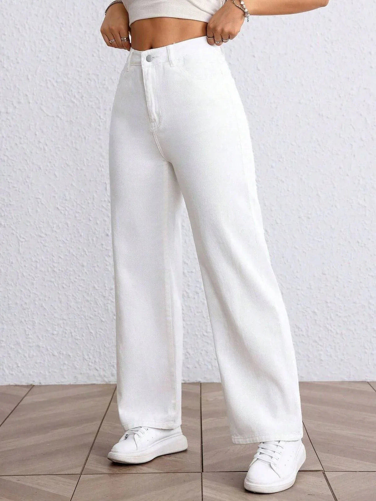 High Waisted White Wide Leg Denim Jeans - Dolled Up