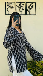 Cotton Square Neck Lace detailing Bellsleeve Short Kurti - Dolled Up