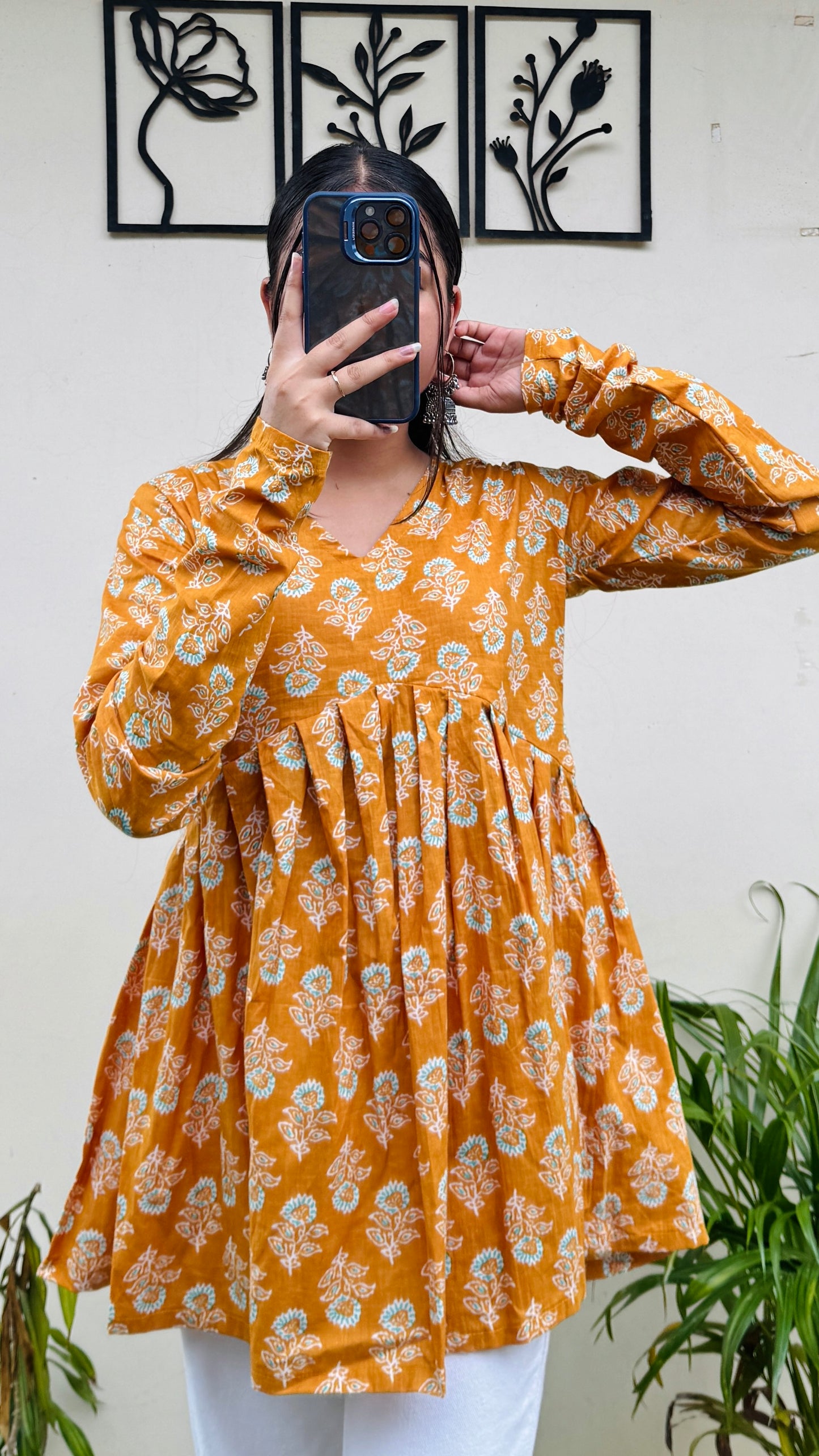 Cotton Flared Yellow Aliacut Floral Print Peplum Top