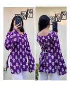 Cotton Square Neck Corset Back Short Kurti - Dolled Up
