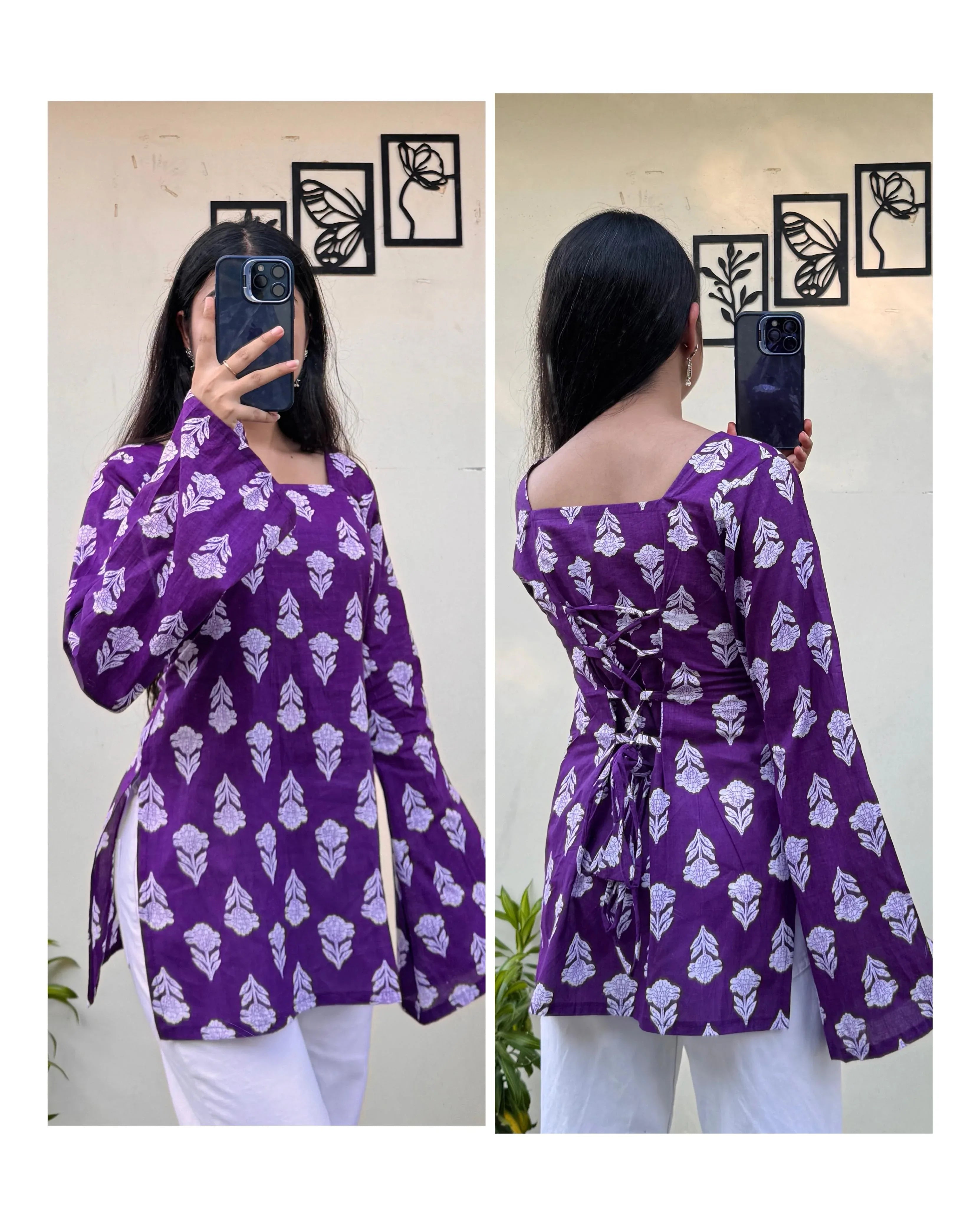 Cotton Square Neck Corset Back Short Kurti - Dolled Up