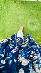 Cotton Flared Royal Blue Aliacut Floral Print Peplum Top - Dolled Up