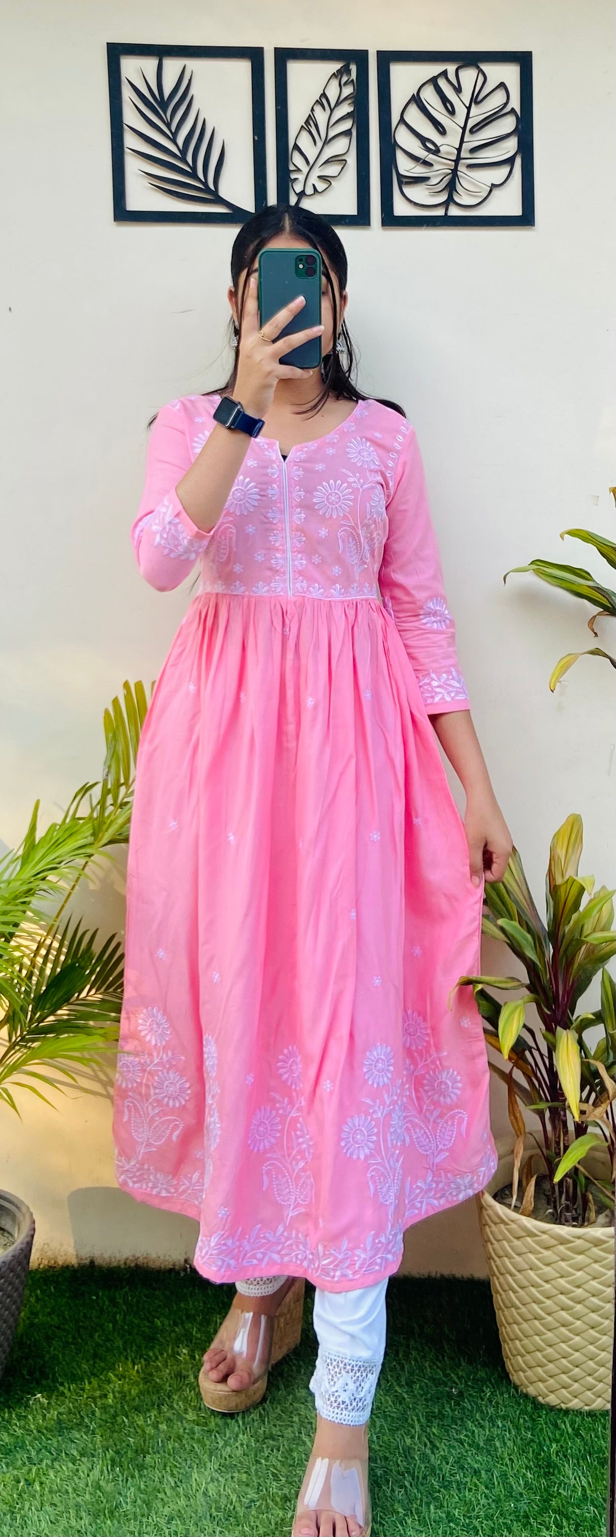 Peach embroidered Kurti Pant Set