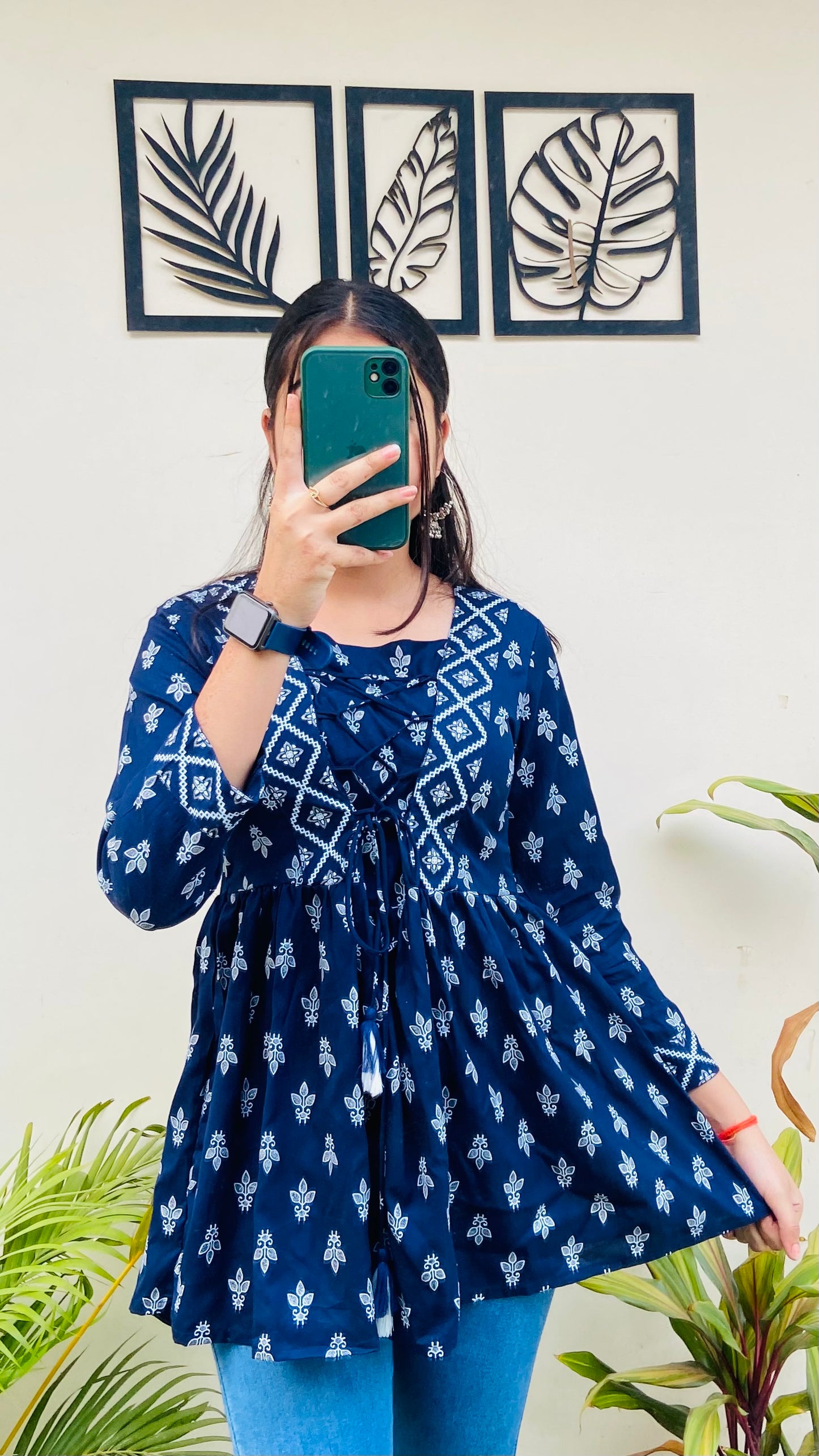 Blue Printed Rayon Short Top