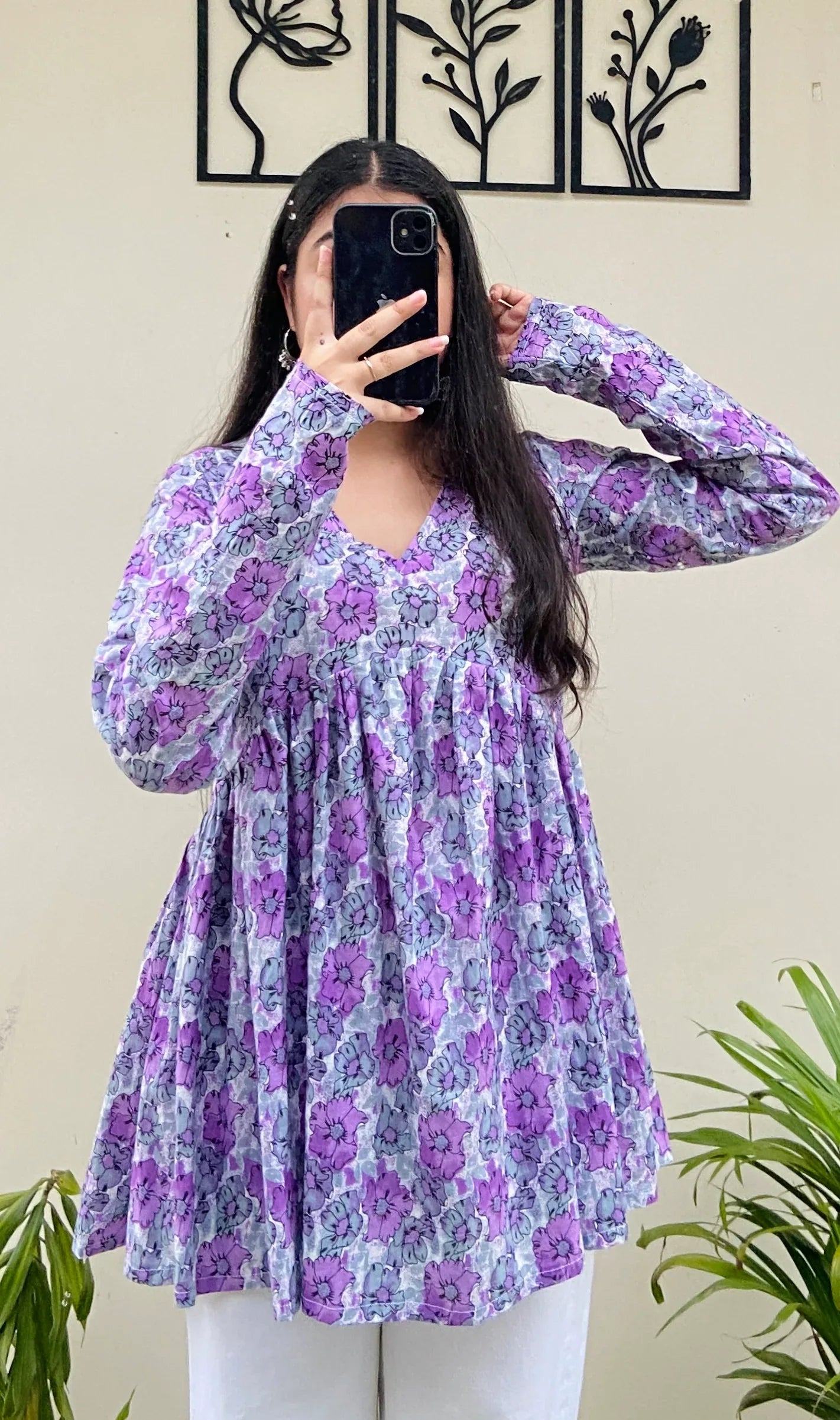 Cotton Lavender Flared Floral Print Aliacut Peplum Top - Dolled Up