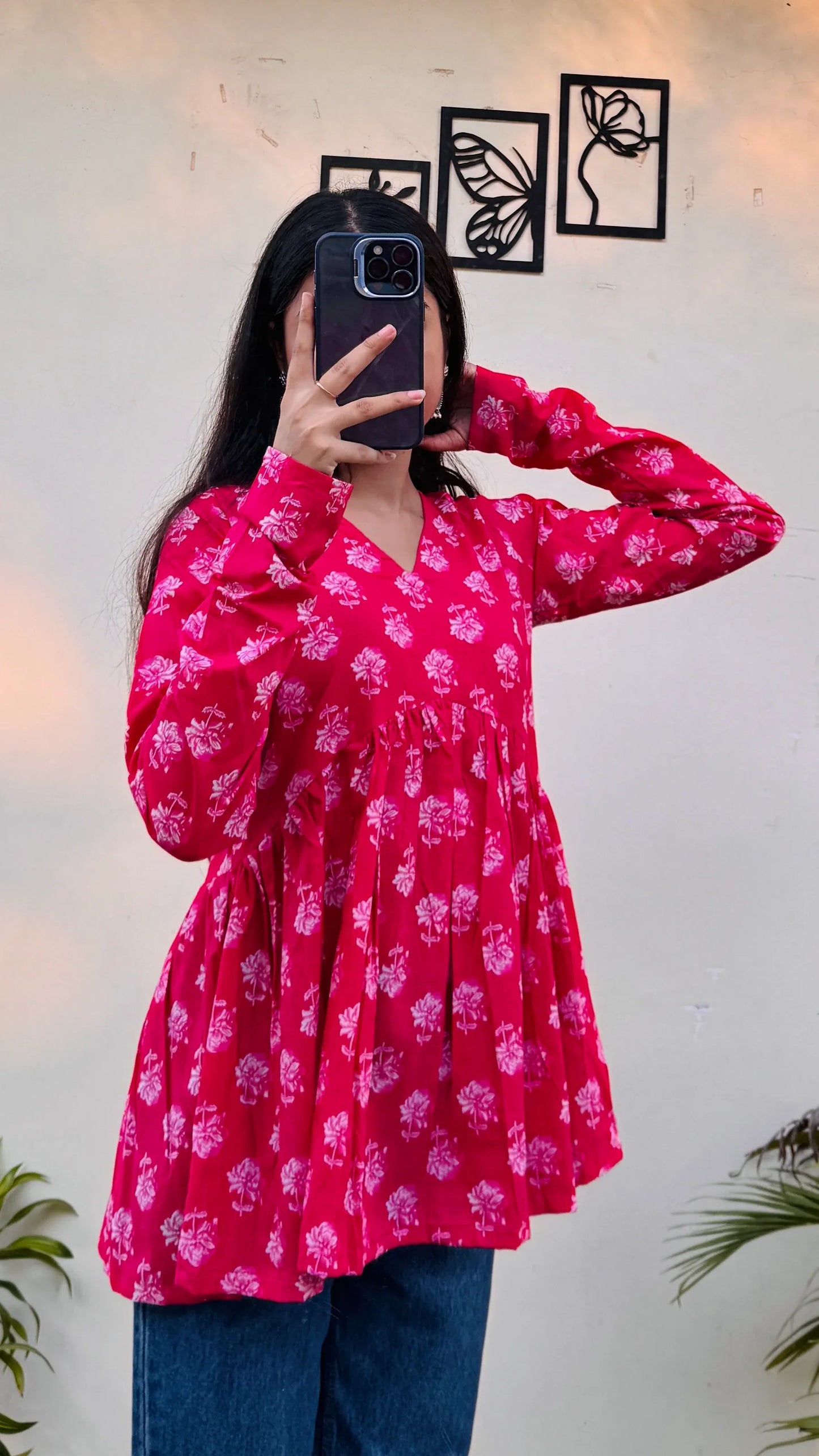 Cotton Dark Pink Flared Printed Aliacut Peplum Top - Dolled Up