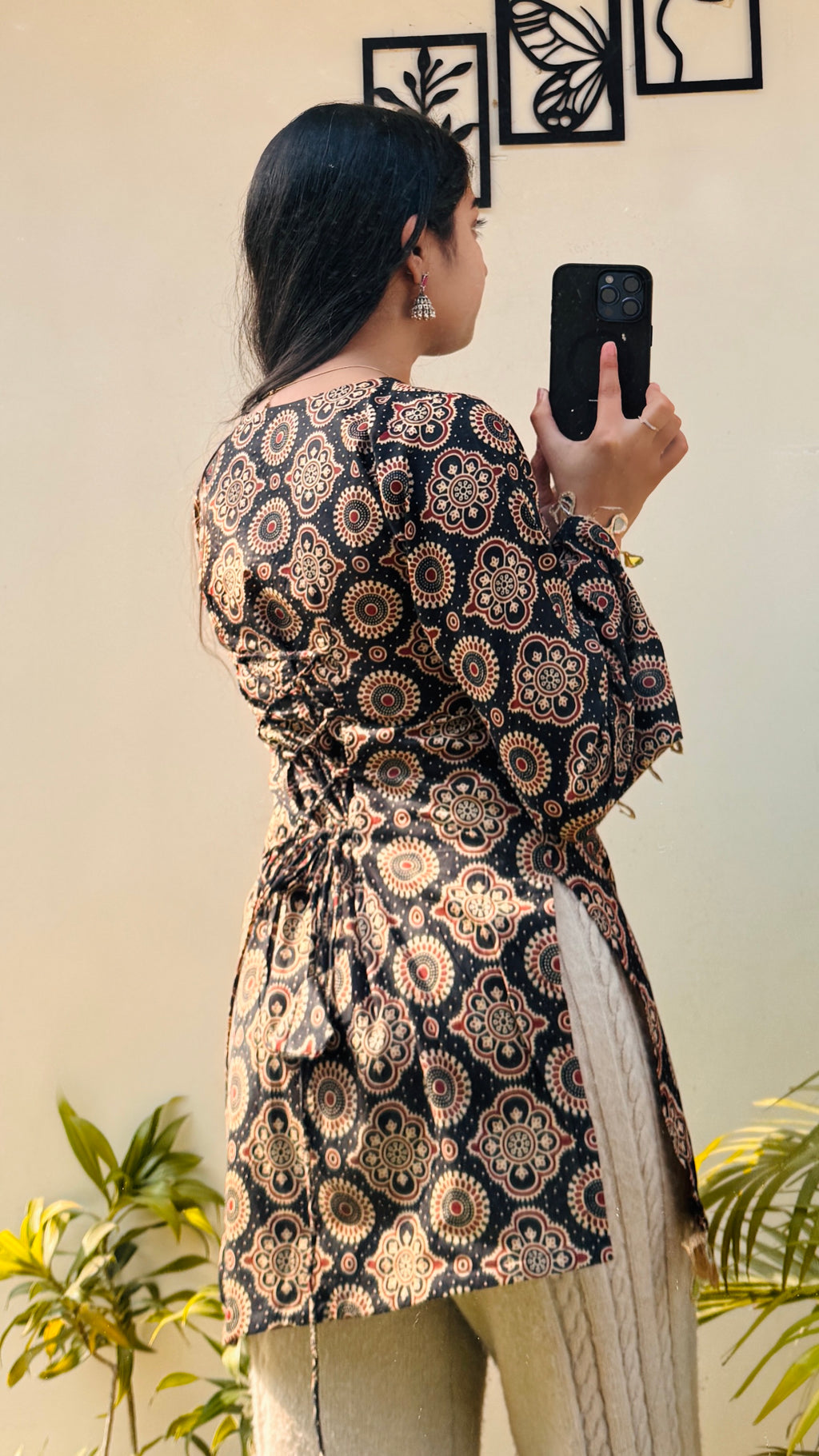 Cotton Printed With Mirror Work Lace Corset Back Kurti