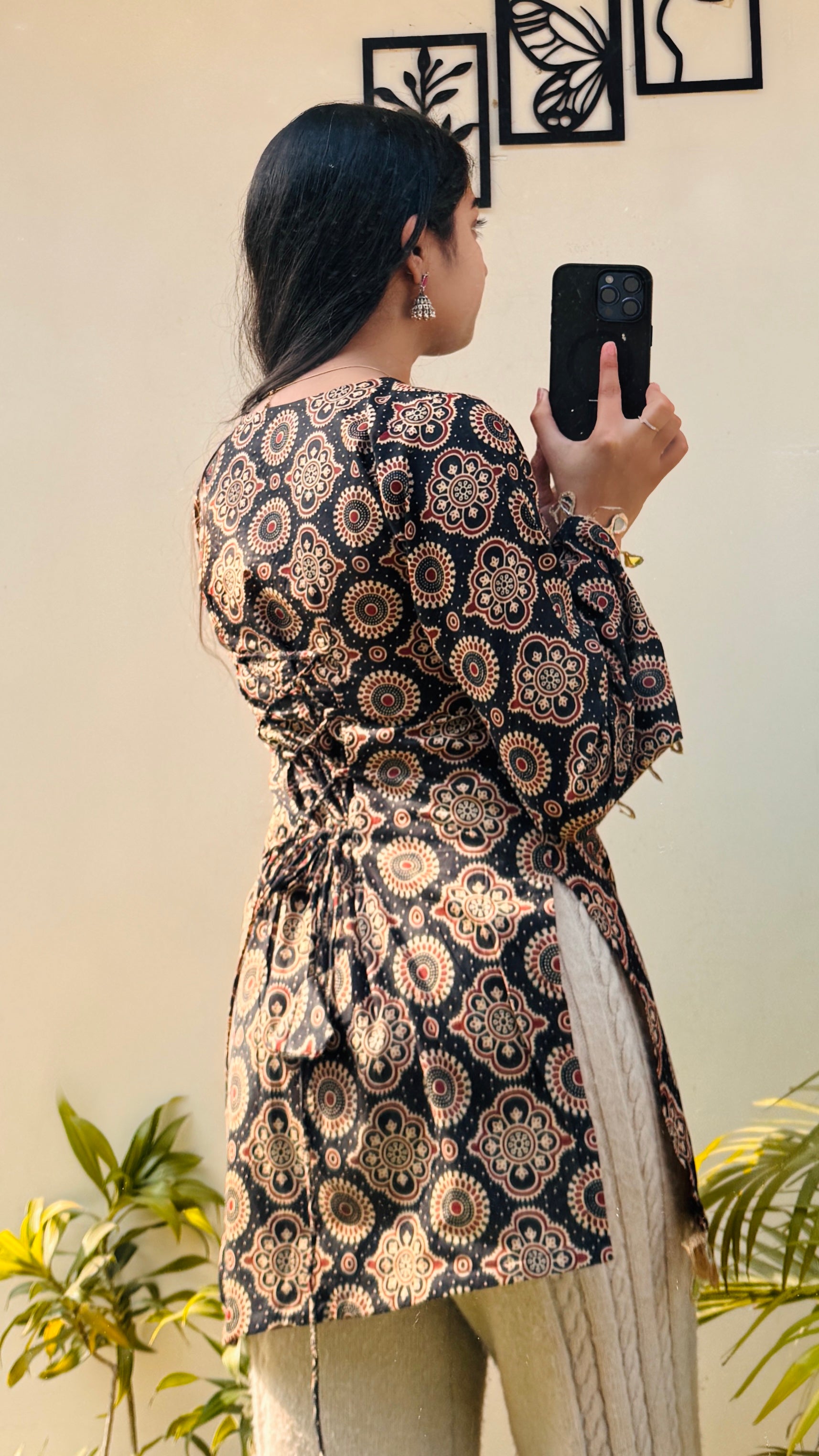 Cotton Printed With Mirror Work Lace Corset Back Kurti